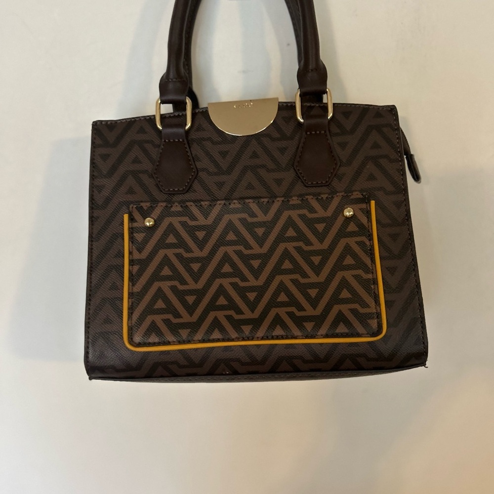 Aldo Brown Satchel with Geometric Design and Gold Accents With crossbody